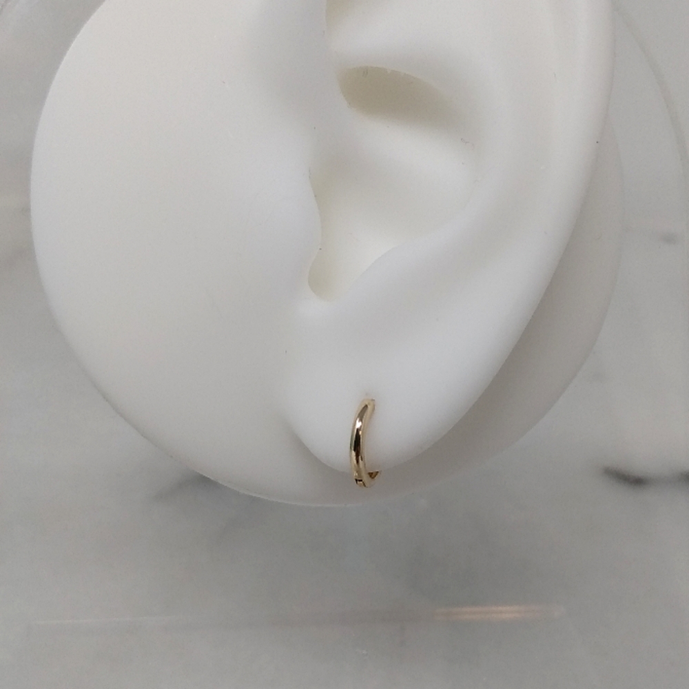 New 14k solid yellow gold huggie earrings dainty tiny pierced round circle hoop